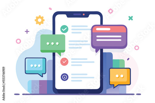 Vector representation of a chatbot text message template featuring multiple message bubbles on a smartphone display