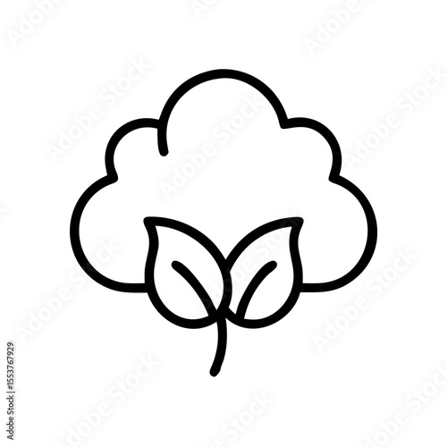 Organic cotton label with leaves and cloud, black outline, vector design on transparent background