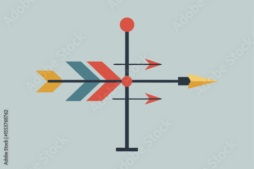 Minimalist wind vane featuring geometric arrows indicating wind direction designed with a clean and modern aesthetic in soft pastel colors