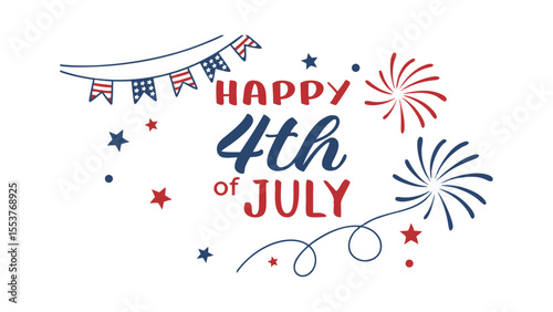 4th of July on white background.
