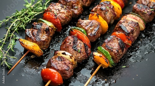 Grilled skewers with meat and vegetables