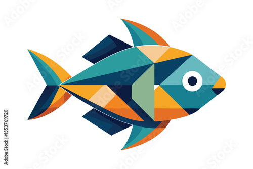 Vector fish icon featuring geometric fins and vibrant aquatic colors in a creative design for artistic representation