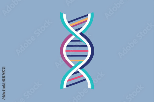 Minimalist DNA helix design featuring clean geometric spirals showcasing vibrant colors on a soft blue background for modern scientific themes