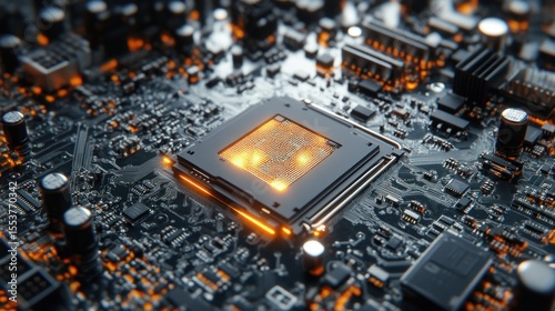 Circuit board with glowing processor