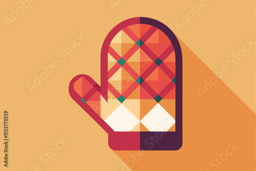 Geometric design of a colorful oven mitt illustrating cooking safety and modern kitchen essentials for home chefs