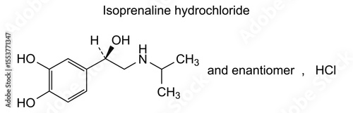 Chemical structure of isoprenaline hydrochloride, drug substance