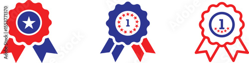 Set of Patriotic Rosette Ribbons with Stars and Number One - Achievement, Award, USA Theme
