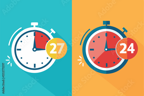 Comparison of two clock support variants showcasing different timer designs and colors with respective durations displayed on each clock face