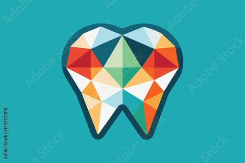 Geometric flat tooth icon showcasing vibrant enamel colors representing dental health and aesthetics in a modern design
