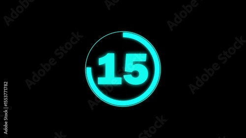 Circle countdown timer one minute animation from 20 to 0 second animation on black background. On transparent background with alpha channel A classic Hollywood movie countdown going from 20 to 0 in a 