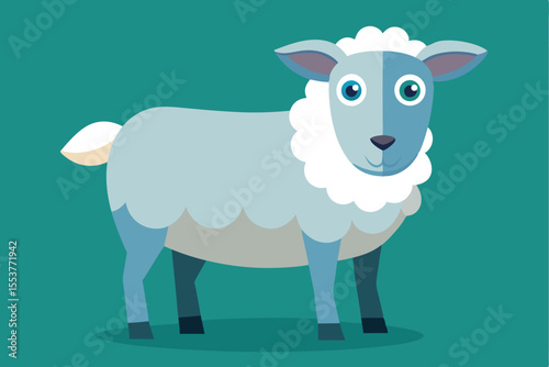 Illustration of a cute cartoon sheep with a fluffy coat standing on a solid background showcasing its playful expression and charm for educational or decorative uses