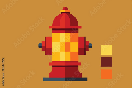 Minimalist fire hydrant design featuring clean geometric shapes and vibrant colors in a warm-toned environment
