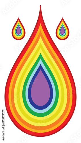 Colorful rainbow water droplets illustration in vivid spectrum on a transparent background