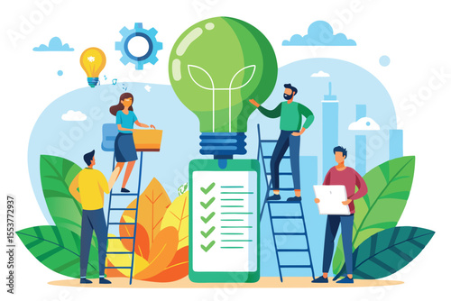 Employees engaging in green ESG initiatives with a focus on sustainability and innovation in a collaborative workspace