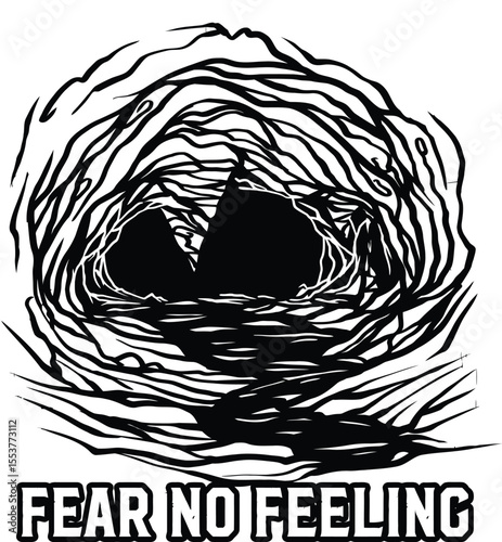  A dark cave entrance with water, a graphic illustration symbolizing fear and feeling