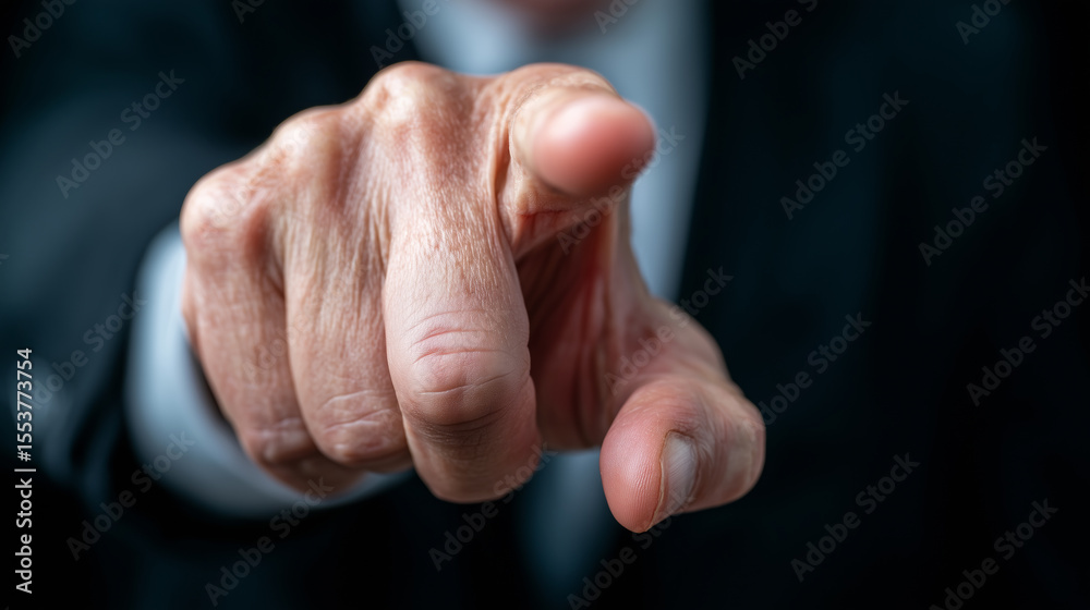 Obraz premium A hand is prominently pointing forward, emphasizing the importance of a discussion on accountability in a professional environment. The focus is on guidance and direction