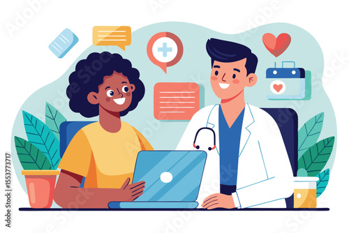 Friendly doctor consults with a patient during an appointment in a warm and inviting office environment while discussing health topics