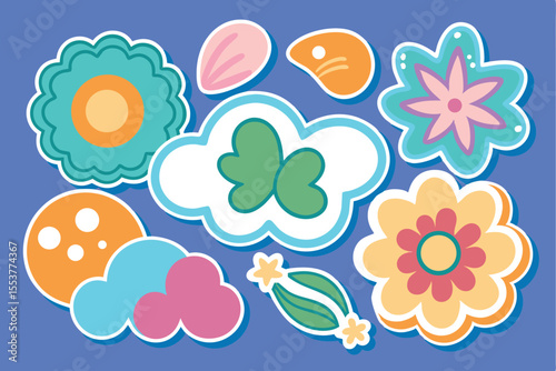 Creative abstract cloud and flower shapes sticker pack for artistic expression in crafts and decoration
