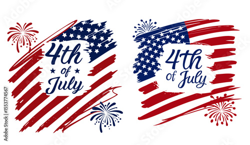 Happy 4th of July typography design with vertical American flag brush stroke on both sides, vector illustration USA Independence day holiday Happy 4th of July 3 Vector, 4th July Vector, America Vector