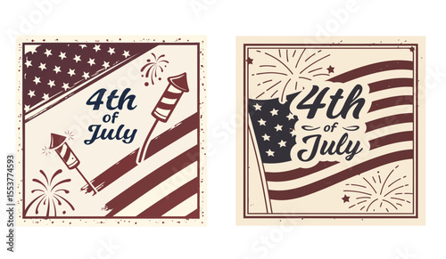 Happy 4th of July typography design with vertical American flag brush stroke on both sides, vector illustration USA Independence day holiday Happy 4th of July 3 Vector, 4th July Vector, America Vector