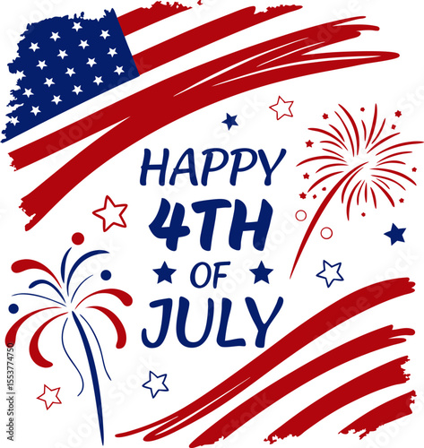 Happy 4th of July typography design with vertical American flag brush stroke on both sides, vector illustration USA Independence day holiday Happy 4th of July 3 Vector, 4th July Vector, America Vector