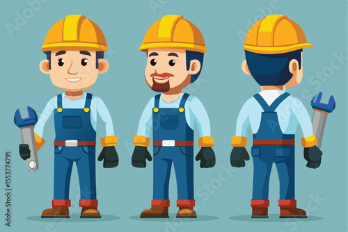 Industrial technician worker showcasing safety gear and tools in a workshop environment during daytime with a focus on teamwork and collaboration