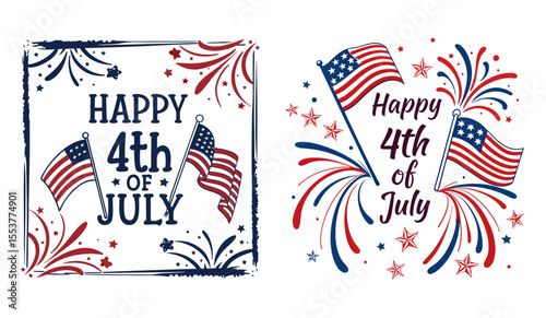 Happy 4th of July typography design with vertical American flag brush stroke on both sides, vector illustration USA Independence day holiday Happy 4th of July 3 Vector, 4th July Vector, America Vector