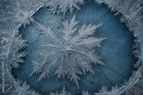 Macro Close-Up of Ice Crystal Pattern on Frozen Surface – Winter Frost Texture Background