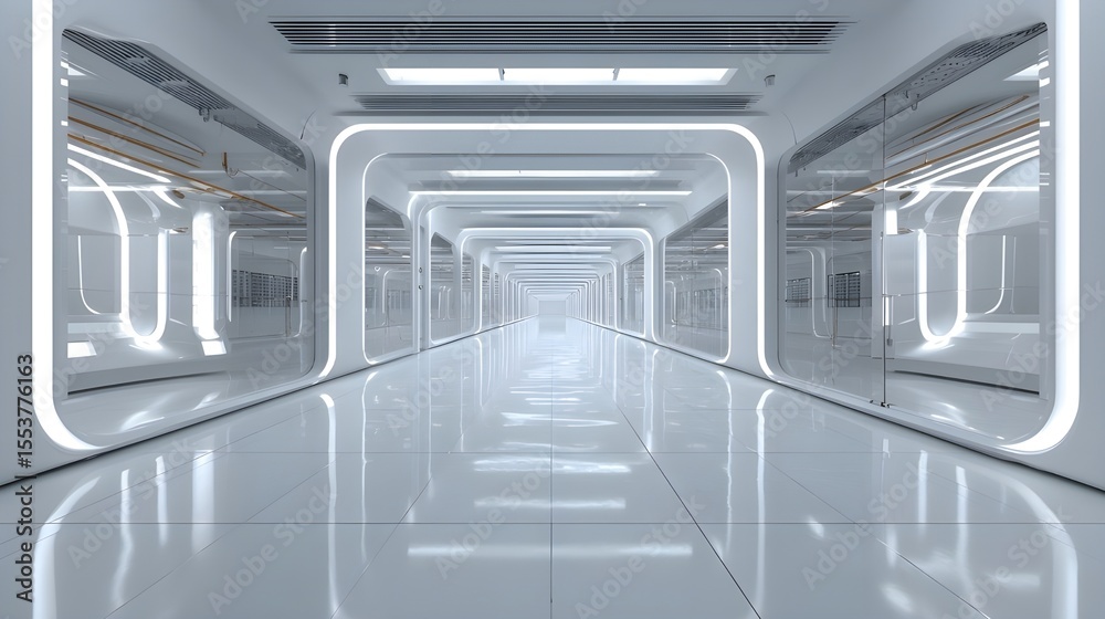 Obraz premium bright white futuristic room filled with servers