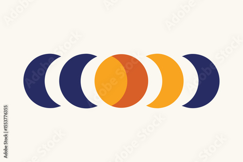 Explore the beauty of moon phases illustrated as simple geometric crescents in a modern and minimalist design showcasing transitions from new moon to full moon