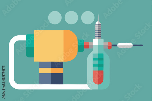 Minimalist design of a dental drill featuring a geometric bit and clean lines with vibrant colors showcased on a solid background