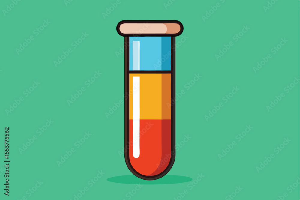 Flat geometric glass test tube with colorful liquid illustrating a simple laboratory setup for experimentation and analysis in a clear design Flat geometric glass test tube with colorful liquid illustrating a simple laboratory setup for experimentation and analysis in a clear design