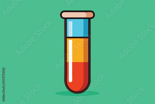 Flat geometric glass test tube with colorful liquid illustrating a simple laboratory setup for experimentation and analysis in a clear design