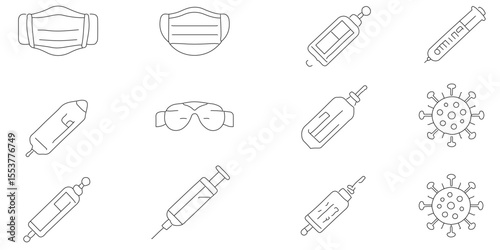 Set of black line icon relared to corona virus with outline pattern abstract background, virus effect make icon of line and symbol modern tecnology seamless pattern of geometric shape icon set design.
