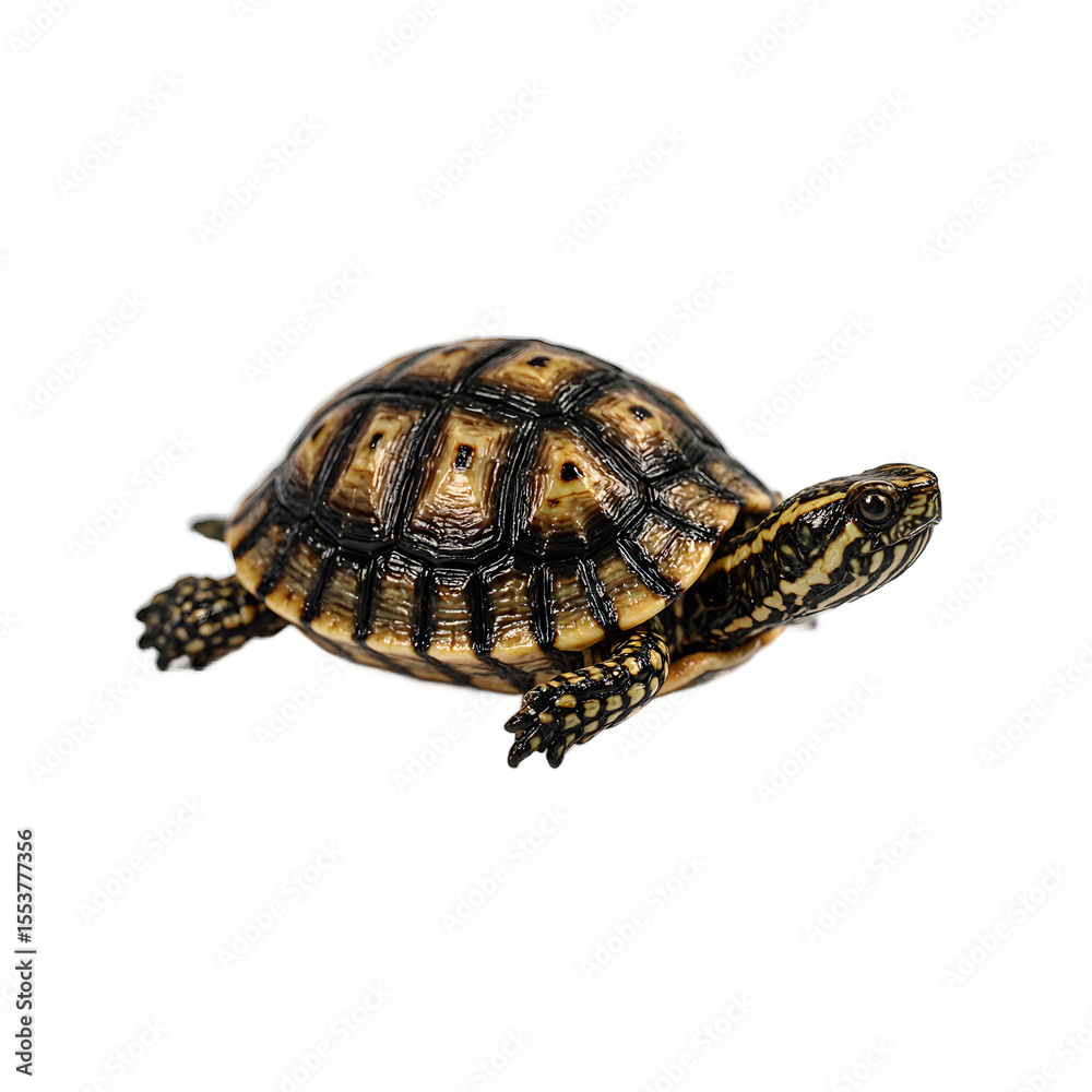 Fototapeta premium Adorable miniature turtle showcasing intricate shell patterns and an elongated neck perfect for nature themed designs
