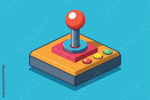 Stylish joystick design featuring flat geometric buttons in vibrant colors set against a bright blue background
