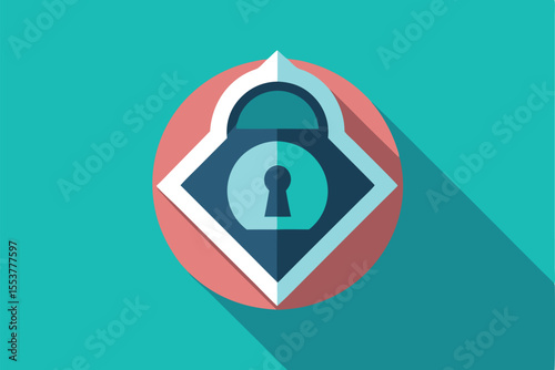 Geometric flat lock icon featuring a keyhole on a colorful background representing security and protection in a digital or physical space