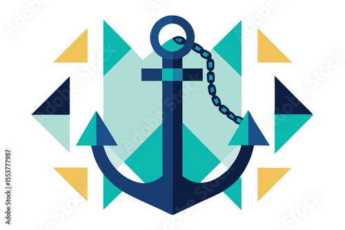 Simple geometric anchor design featuring a chain and vibrant ocean-inspired colors on a flat background