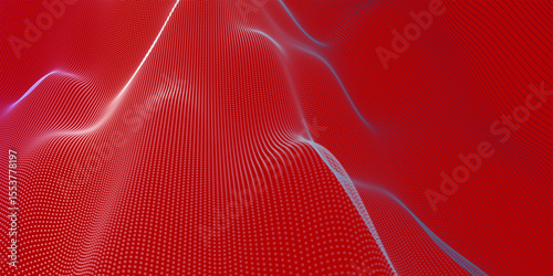 Futuristic dot wave. Abstract digital particle wave. Technology background. Colored musical wave. Light background. Digital background with smooth, wavy curves. 3D rendering.