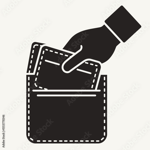 Hand putting credit cards into a pocket on light background  