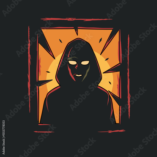 Mysterious figure wearing a hooded cloak against a glowing backdrop  