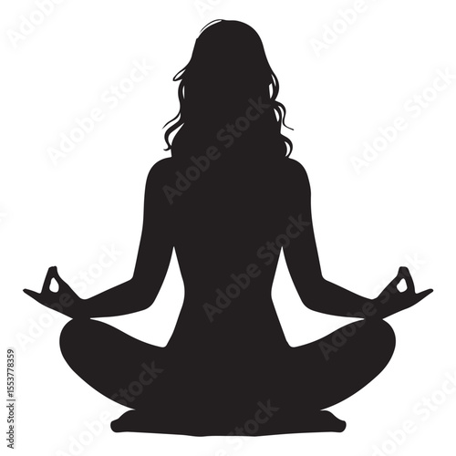 Silhouette of woman in lotus pose isolated on white background