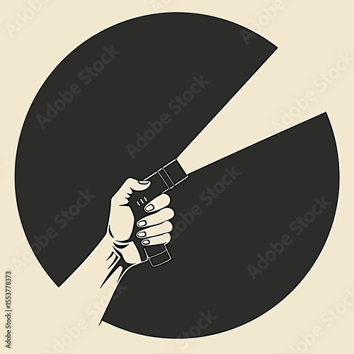 Hand holding flashlight illuminating dark circle background  