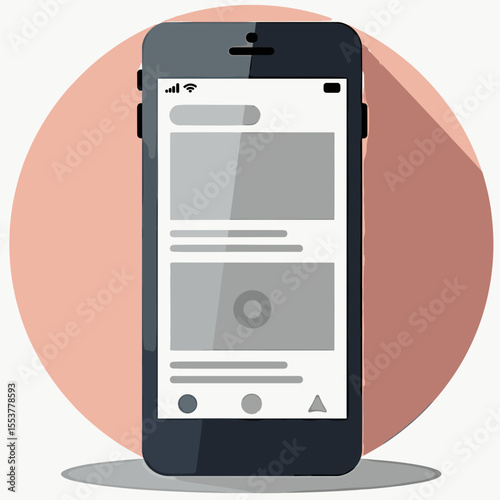 Smartphone with blank screen displaying UI on circular background  
