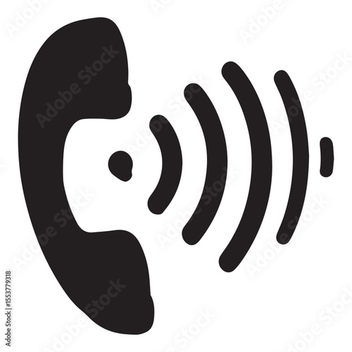 Retro telephone icon with sound waves isolated on white background