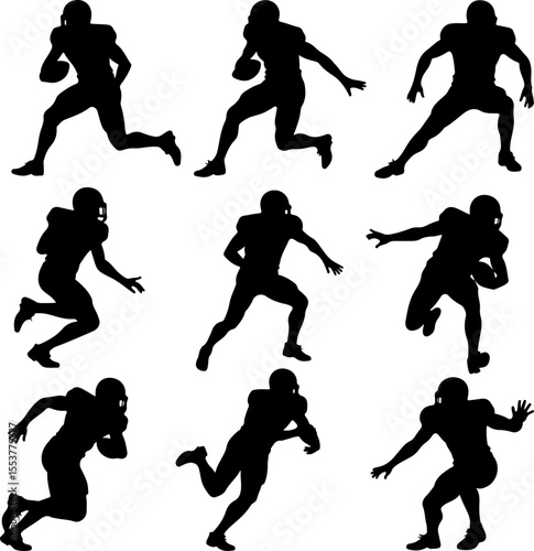  American Football Players Catching Ball Silhouette vector