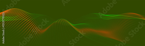 Abstract colorful digital particle wave. Futuristic dot wave. Technological background. Colorful music wave. Digital background with smooth wavy curves. 3D rendering.