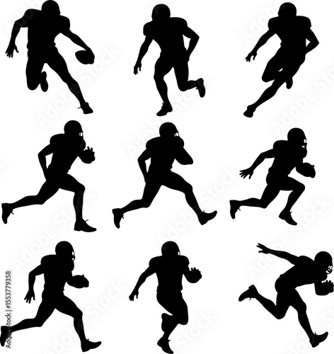  American Football Players Catching Ball Silhouette vector