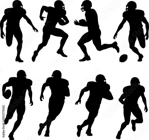  American Football Players Catching Ball Silhouette vector
