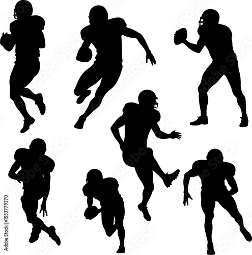  American Football Players Catching Ball Silhouette vector